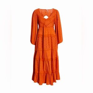 Free People Mockingbird Embroidered Tiered Maxi Dress boho fall festival no flaw
